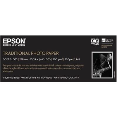Epson Rouleau de papier pour traceur Traditional Foto Papier, 1118mm x 15m, 300g/m (300 g/m², Plotter rouleaux), Papier photo, Blanc Epson Rouleau de papier pour traceur Traditional Foto Papier, 1118mm x 15m, 300g/m (300 g/m², Plotter rouleaux), Papier photo, Blanc