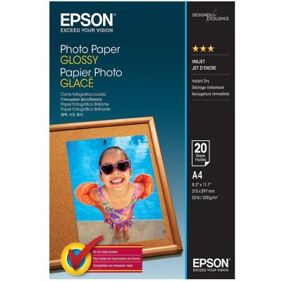 Epson Papier photo, brillant, 20 feuilles (200 g/m², A4, 20 pcs), Papier photo, Blanc Epson Papier photo, brillant, 20 feuilles (200 g/m², A4, 20 pcs), Papier photo, Blanc