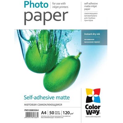 Colorway Fournitures de bureau 120 g/m² A4 Papier photo mat autocollant (120 g/m², A4, 50 pcs), Papier photo, Blanc Colorway Fournitures de bureau 120 g/m² A4 Papier photo mat autocollant (120 g/m², A4, 50 pcs), Papier photo, Blanc