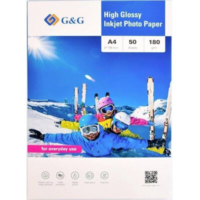 G&G 180GSM-A4-50 Fotopapier 180 g/m² 50 St. (180 g/m², A4, 50 pcs), Papier photo, Blanc G&G 180GSM-A4-50 Fotopapier 180 g/m² 50 St. (180 g/m², A4, 50 pcs), Papier photo, Blanc
