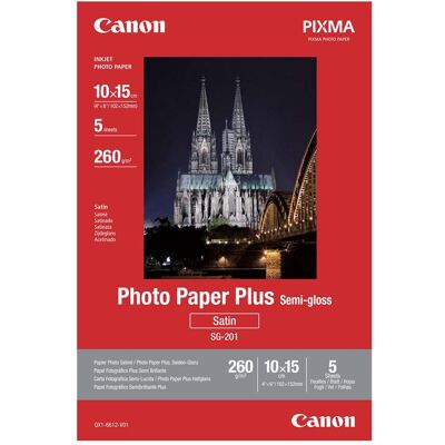 Canon SG-201, papier photo semi-brillant, 5 feuilles (260 g/m², 10 x 15 cm, 5 pcs), Papier photo, Blanc Canon SG-201, papier photo semi-brillant, 5 feuilles (260 g/m², 10 x 15 cm, 5 pcs), Papier photo, Blanc