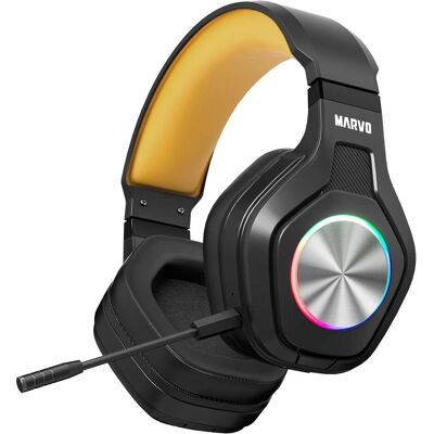 Marvo Pulz 80 W sans fil, noir (Filaire, Sans fil), Casque gaming, Noir, Jaune, Argent Marvo Pulz 80 W sans fil, noir (Filaire, Sans fil), Casque gaming, Noir, Jaune, Argent