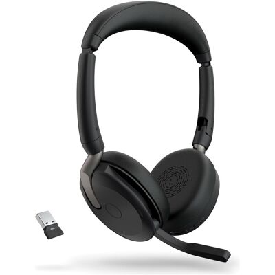 Jabra Evolve2 65 Flex (Sans fil, USB-A, Les équipes Microsoft), Casque micro de bureau, Noir Jabra Evolve2 65 Flex (Sans fil, USB-A, Les équipes Microsoft), Casque micro de bureau, Noir
