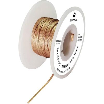 Toolcraft TO-9658956 Entlötlitze Länge 15 m Breite 2.5 mm Flussmittel getränkt, Fer à souder : accessoires Toolcraft TO-9658956 Entlötlitze Länge 15 m Breite 2.5 mm Flussmittel getränkt, Fer à souder : accessoires