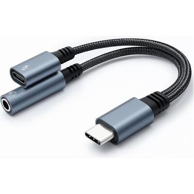 Qoltec Adapter 2-in-1 USB C USB C Klinke 3,5mm PD 15W (Adaptateur angulaire), Adaptateur audio, Gris Qoltec Adapter 2-in-1 USB C USB C Klinke 3,5mm PD 15W (Adaptateur angulaire), Adaptateur audio, Gris