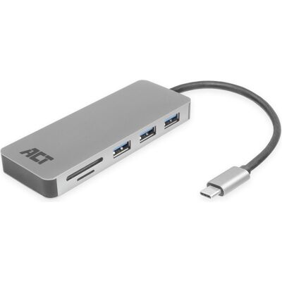 ACT AC7050 (USB-C, 4 ports), Station d’accueil + hub USB, Gris ACT AC7050 (USB-C, 4 ports), Station d’accueil + hub USB, Gris
