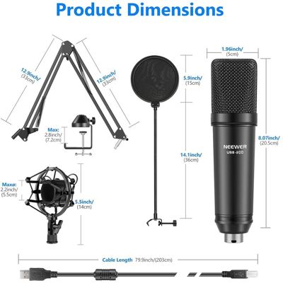 Neewer KIT MICROPHONE USB200 4 en 1 40099760, Microphone Neewer KIT MICROPHONE USB200 4 en 1 40099760, Microphone