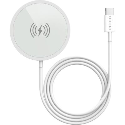 PEDEA Station de Charge Magnétique Sans Fil - 15W, Argent/Blanc - Chargeur Sans Fil PEDEA Station de Charge Magnétique Sans Fil - 15W, Argent/Blanc - Chargeur Sans Fil