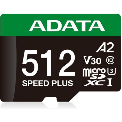 Adata Speed Plus (512 Go, microSDXC, UHS-I), Carte mémoire, Noir Adata Speed Plus (512 Go, microSDXC, UHS-I), Carte mémoire, Noir