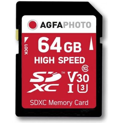 Agfaphoto Carte SDXC 64 Go haute vitesse Classe 10 UHS I U1 V30 (64 Go, SDXC, U1, UHS-I), Carte mémoire, Multicolore Agfaphoto Carte SDXC 64 Go haute vitesse Classe 10 UHS I U1 V30 (64 Go, SDXC, U1, UHS-I), Carte mémoire, Multicolore