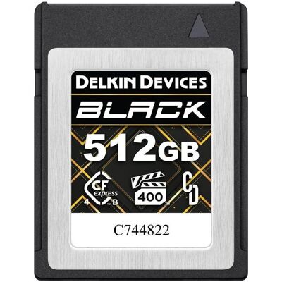 Delkin CFexpress 4.0 BLACK Type B R3600/W3200 (VPG400) 512GB (512 Go, CFexpress type B), Carte mémoire, Noir Delkin CFexpress 4.0 BLACK Type B R3600/W3200 (VPG400) 512GB (512 Go, CFexpress type B), Carte mémoire, Noir