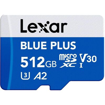 Lexar Blue Plus MicroSD Card 512GB (512 Go, microSDXC, U3, UHS-I), Carte mémoire, Bleu Lexar Blue Plus MicroSD Card 512GB (512 Go, microSDXC, U3, UHS-I), Carte mémoire, Bleu