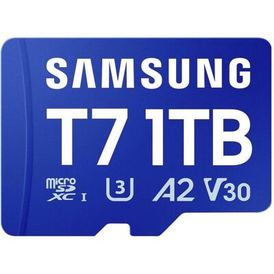 Samsung T7 (1000 Go, microSDXC, U3, UHS-I), Carte mémoire, Bleu Samsung T7 (1000 Go, microSDXC, U3, UHS-I), Carte mémoire, Bleu