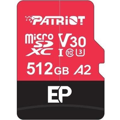 Patriot EP A2 Speicherkarte 512 GB MicroSDXC V30 U3 Klasse 10 (PEF512GEP32MCX) (512 Go, microSDXC, U3, UHS-I), Carte mémoire, Noir, Rouge Patriot EP A2 Speicherkarte 512 GB MicroSDXC V30 U3 Klasse 10 (PEF512GEP32MCX) (512 Go, microSDXC, U3, UHS-I), Carte mémoire, Noir, Rouge