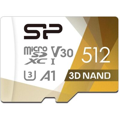 Silicon Power Supérieur Pro (512 Go, microSDXC, U3, UHS-I), Carte mémoire, Or, Blanc Silicon Power Supérieur Pro (512 Go, microSDXC, U3, UHS-I), Carte mémoire, Or, Blanc