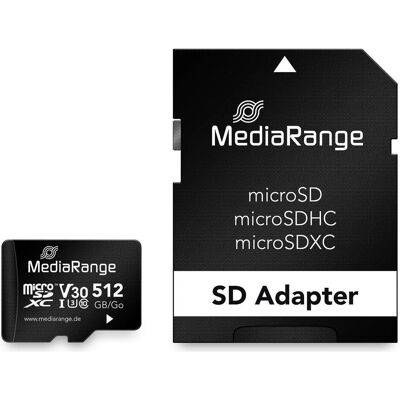 MediaRange MICRO SDXC KARTE 512GB (512 Go, microSDXC, U3, UHS-I), Carte mémoire, Noir MediaRange MICRO SDXC KARTE 512GB (512 Go, microSDXC, U3, UHS-I), Carte mémoire, Noir