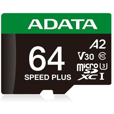 Adata microSD 64GB Speed Plus UHS-I U3 + adaptateur (64 Go, microSDXC, U3, UHS-I), Carte mémoire, Vert, Blanc, Noir Adata microSD 64GB Speed Plus UHS-I U3 + adaptateur (64 Go, microSDXC, U3, UHS-I), Carte mémoire, Vert, Blanc, Noir