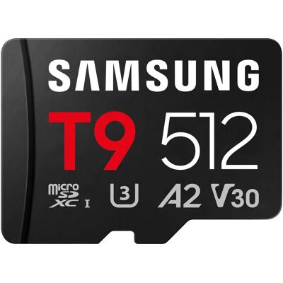 Samsung T9 microSD memory card 512GB up to 200 MB/s read and 130 MB/s write MB-MH512T/WW (512 Go, microSDXC, U3, UHS-I), Carte mémoire, Noir Samsung T9 microSD memory card 512GB up to 200 MB/s read and 130 MB/s write MB-MH512T/WW (512 Go, microSDXC, U3, UHS-I), Carte mémoire, Noir