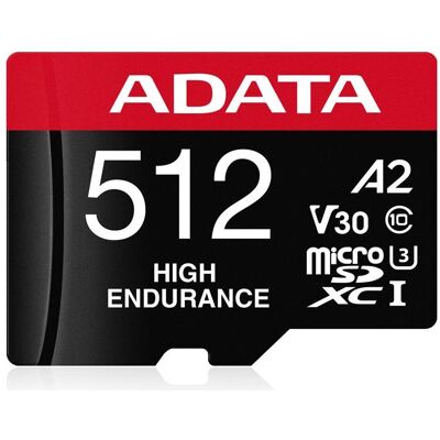 Adata High Endurance (512 Go, microSDXC, U3, UHS-I), Carte mémoire, Noir, Rouge Adata High Endurance (512 Go, microSDXC, U3, UHS-I), Carte mémoire, Noir, Rouge