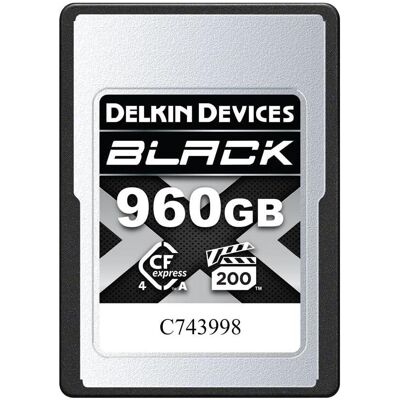 Delkin CFexpress 4.0 BLACK, VGP200, R1830/W1740 (Type A 4.0) 960GB (960 Go, CFexpress, CFexpress type A), Carte mémoire, Noir Delkin CFexpress 4.0 BLACK, VGP200, R1830/W1740 (Type A 4.0) 960GB (960 Go, CFexpress, CFexpress type A), Carte mémoire, Noir