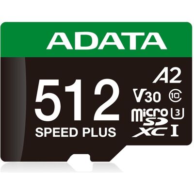 Adata Speed Plus (512 Go, microSDXC, U3, UHS-I), Carte mémoire, Noir Adata Speed Plus (512 Go, microSDXC, U3, UHS-I), Carte mémoire, Noir