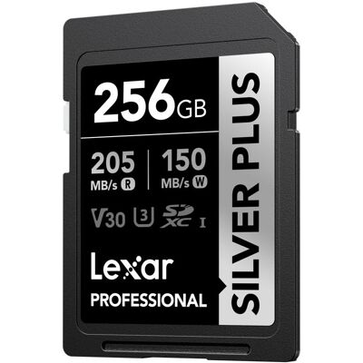 Lexar SDXC Professional SILVER Plus UHS-I/U3/A2/4K R205/W150 (V30) 256 Go (256 Go, SDXC, U3, UHS-I), Carte mémoire, Argent Lexar SDXC Professional SILVER Plus UHS-I/U3/A2/4K R205/W150 (V30) 256 Go (256 Go, SDXC, U3, UHS-I), Carte mémoire, Argent