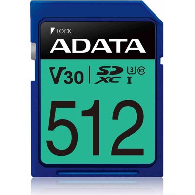Adata Premier Pro SDXC UHS-I U3 Classe 10 (V30S) (512 Go, SDXC, U3, UHS-I), Carte mémoire, Bleu Adata Premier Pro SDXC UHS-I U3 Classe 10 (V30S) (512 Go, SDXC, U3, UHS-I), Carte mémoire, Bleu