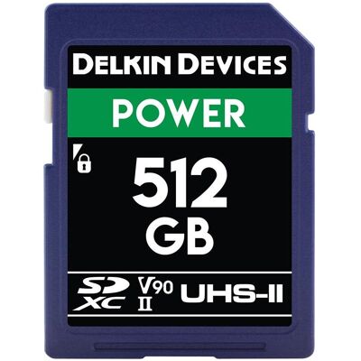 Delkin POWER UHS-II (V90) 512GB R:300MB/s W:250MB/s (512 Go, SDXC, U3, UHS-II), Carte mémoire, Noir Delkin POWER UHS-II (V90) 512GB R:300MB/s W:250MB/s (512 Go, SDXC, U3, UHS-II), Carte mémoire, Noir