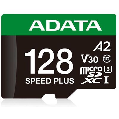 Adata microSD 128GB Speed Plus UHS-I U3 + adaptateur (128 Go, microSDXC, U3, UHS-I), Carte mémoire, Vert, Blanc, Noir Adata microSD 128GB Speed Plus UHS-I U3 + adaptateur (128 Go, microSDXC, U3, UHS-I), Carte mémoire, Vert, Blanc, Noir