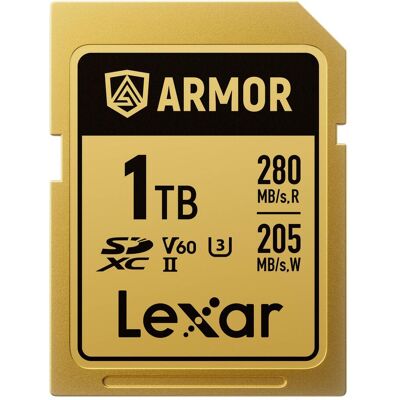 Lexar SDXC Pro Gold Series ARMOR UHS-II 1TB V60 IP68 Stainless Steel R280/W210MB/s (1000 Go, SDXC, U3, UHS-II), Carte mémoire, Argent, Or Lexar SDXC Pro Gold Series ARMOR UHS-II 1TB V60 IP68 Stainless Steel R280/W210MB/s (1000 Go, SDXC, U3, UHS-II), Carte mémoire, Argent, Or