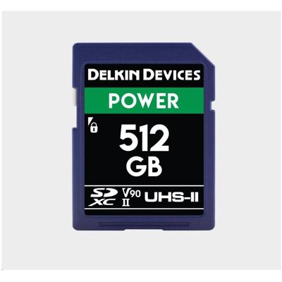 Delkin POWER UHS-II (V90) 512GB R:300MB/s W:250MB/s (512 Go, SDXC, U3, UHS-II), Carte mémoire, Noir Delkin POWER UHS-II (V90) 512GB R:300MB/s W:250MB/s (512 Go, SDXC, U3, UHS-II), Carte mémoire, Noir