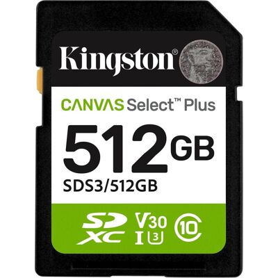 Kingston Canvas Select Plus (512 Go, SD, SDXC, U3, UHS-I), Carte mémoire, Vert, Blanc, Noir Kingston Canvas Select Plus (512 Go, SD, SDXC, U3, UHS-I), Carte mémoire, Vert, Blanc, Noir