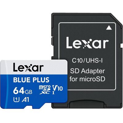 Lexar MEMORY MICRO SDXC 64GB UHS-I/W/A LMSBLPL064G-BNANG (64 Go, MicroDrive, microSDXC, U1, UHS-I), Carte mémoire, Bleu Lexar MEMORY MICRO SDXC 64GB UHS-I/W/A LMSBLPL064G-BNANG (64 Go, MicroDrive, microSDXC, U1, UHS-I), Carte mémoire, Bleu