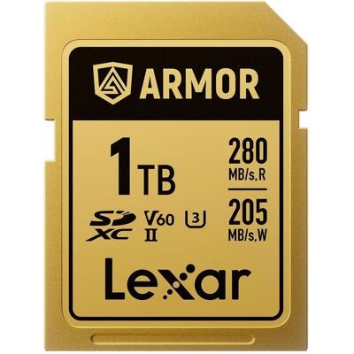 Lexar SDXC Pro Gold Series ARMOR UHS-II 1TB V60 IP68 Stainless Steel R280/W210MB/s (1000 Go, SDXC, U3, UHS-II), Carte mémoire, Argent, Or Lexar SDXC Pro Gold Series ARMOR UHS-II 1TB V60 IP68 Stainless Steel R280/W210MB/s (1000 Go, SDXC, U3, UHS-II), Carte mémoire, Argent, Or