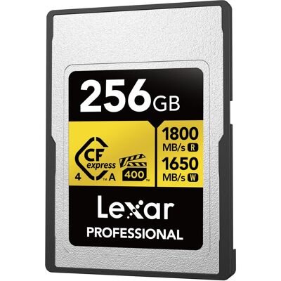 Lexar CFexpress PRO Type A Gold 4.0 Series 256GB R1800/W1650MB/s - VPG400 (256 Go, CFexpress type A), Carte mémoire, Argent Lexar CFexpress PRO Type A Gold 4.0 Series 256GB R1800/W1650MB/s - VPG400 (256 Go, CFexpress type A), Carte mémoire, Argent