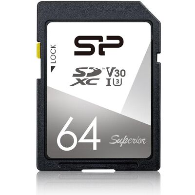 Silicon Power Carte mémoire SDXC 64 Go Superior V30 (64 Go, SDXC, U3, UHS-I), Carte mémoire, Noir, Argent Silicon Power Carte mémoire SDXC 64 Go Superior V30 (64 Go, SDXC, U3, UHS-I), Carte mémoire, Noir, Argent
