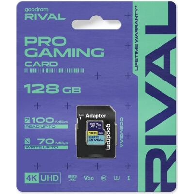 Goodram microSDXC 128GB V30 UHS I U3 RIVAL + adapter (128 Go, microSDXC, U3, UHS-I), Carte mémoire, Bleu Goodram microSDXC 128GB V30 UHS I U3 RIVAL + adapter (128 Go, microSDXC, U3, UHS-I), Carte mémoire, Bleu