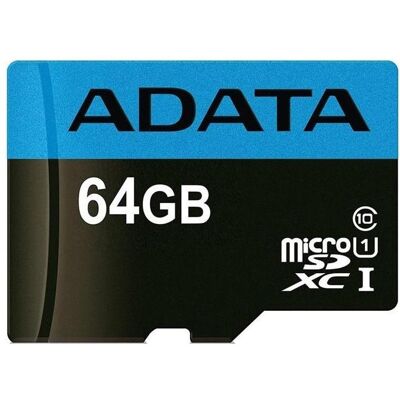 Adata Premier (64 Go, microSDHC, microSDXC, U1, UHS-I), Carte mémoire, Noir, Bleu Adata Premier (64 Go, microSDHC, microSDXC, U1, UHS-I), Carte mémoire, Noir, Bleu