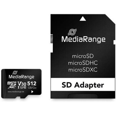 MediaRange MICRO SDXC KARTE 512GB (512 Go, microSDXC, U3, UHS-I), Carte mémoire, Noir MediaRange MICRO SDXC KARTE 512GB (512 Go, microSDXC, U3, UHS-I), Carte mémoire, Noir
