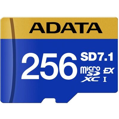 Adata Premier Extreme SD7.1 Express (256 Go, microSD Express, UHS-I), Carte mémoire, Jaune, Bleu Adata Premier Extreme SD7.1 Express (256 Go, microSD Express, UHS-I), Carte mémoire, Jaune, Bleu