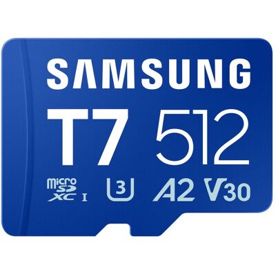 Samsung T7 (512 Go, microSDXC, U3, UHS-I), Carte mémoire, Bleu Samsung T7 (512 Go, microSDXC, U3, UHS-I), Carte mémoire, Bleu