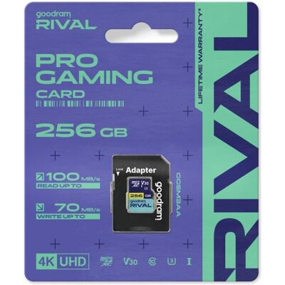 Goodram microSDXC 256GB V30 UHS I U3 RIVAL + adapter (256 Go, microSDXC, U3, UHS-I), Carte mémoire, Bleu Goodram microSDXC 256GB V30 UHS I U3 RIVAL + adapter (256 Go, microSDXC, U3, UHS-I), Carte mémoire, Bleu