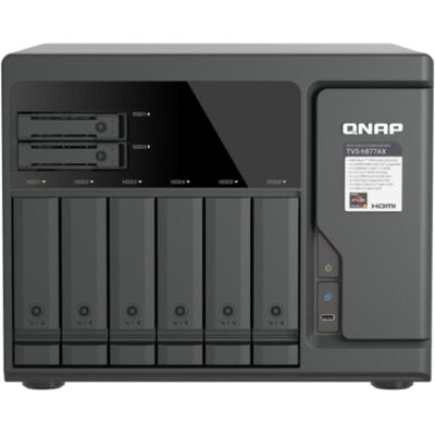QNAP TVS-H877AX-R5-16G Ryzen 5 Pro 7645 8-Bay NAS 16GB UDIMM DDR5 non-ECC 2x2.5 GbE + 2x10GBASE-T, NAS, Noir QNAP TVS-H877AX-R5-16G Ryzen 5 Pro 7645 8-Bay NAS 16GB UDIMM DDR5 non-ECC 2x2.5 GbE + 2x10GBASE-T, NAS, Noir