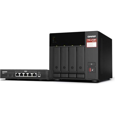 QNAP TS-473A + QSW-1105-5T Bundle Pack (0 TB), NAS, Noir QNAP TS-473A + QSW-1105-5T Bundle Pack (0 TB), NAS, Noir