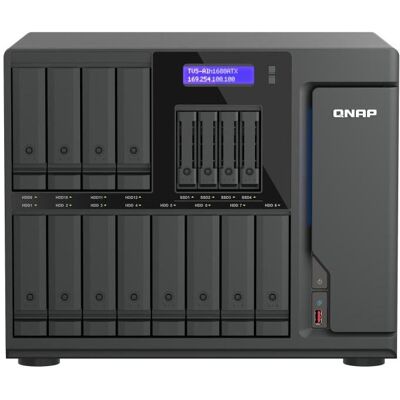 QNAP 16-Bay QuTS hero NAS 12 x 3.5" SATA+4 - NAS - SATA - 10.000 Mbps (0 TB), NAS, Noir QNAP 16-Bay QuTS hero NAS 12 x 3.5" SATA+4 - NAS - SATA - 10.000 Mbps (0 TB), NAS, Noir