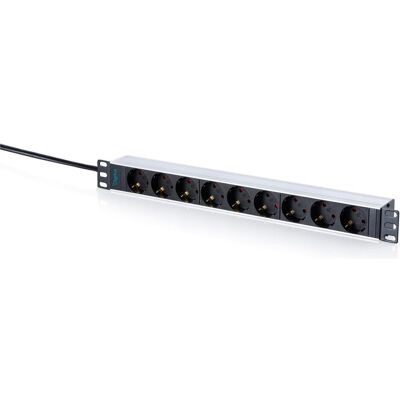 Digitus 1HE Aluminium PDU,Schrankmontage, 9x Schutzkontakt 16A, 4000W, 250VAC 50/60Hz, Accessoire ASI Digitus 1HE Aluminium PDU,Schrankmontage, 9x Schutzkontakt 16A, 4000W, 250VAC 50/60Hz, Accessoire ASI