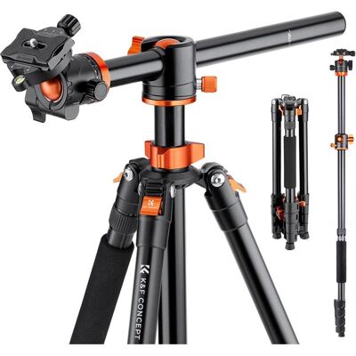 K&F Concept Trépied pour appareil photo en aluminium K&F avec colonne centrale transversale T255A3+BH-28L (Métal), Trépied K&F Concept Trépied pour appareil photo en aluminium K&F avec colonne centrale transversale T255A3+BH-28L (Métal), Trépied