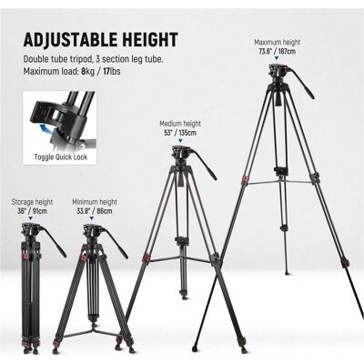 Neewer Professional Video Tripod With Fluid Head (Métal), Trépied Neewer Professional Video Tripod With Fluid Head (Métal), Trépied