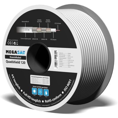 Câble coaxial Quad Shield Megasat - 100m - Support 4K Câble coaxial Quad Shield Megasat - 100m - Support 4K