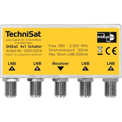 TechniSat 0001/3214DiSEqC 4x1 Commutateur (DiSEqC), Parabole : accessoires TechniSat 0001/3214DiSEqC 4x1 Commutateur (DiSEqC), Parabole : accessoires